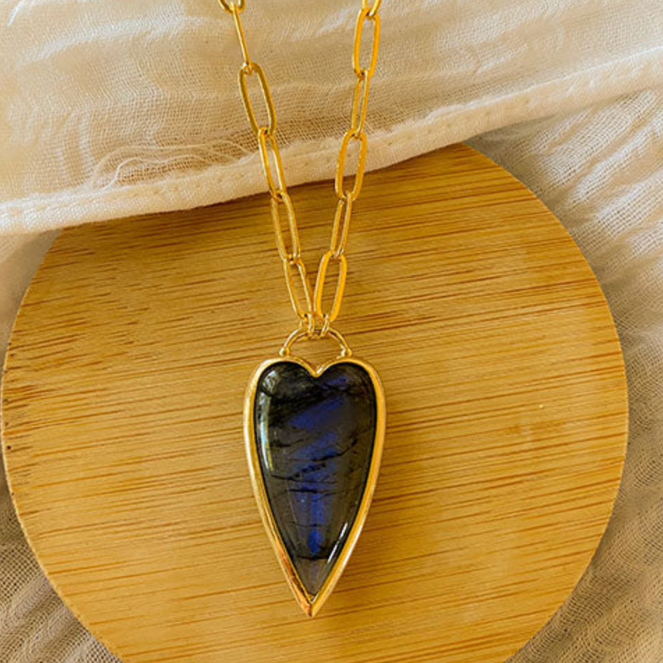 Labradorite Heart Paperclip Chain Necklace