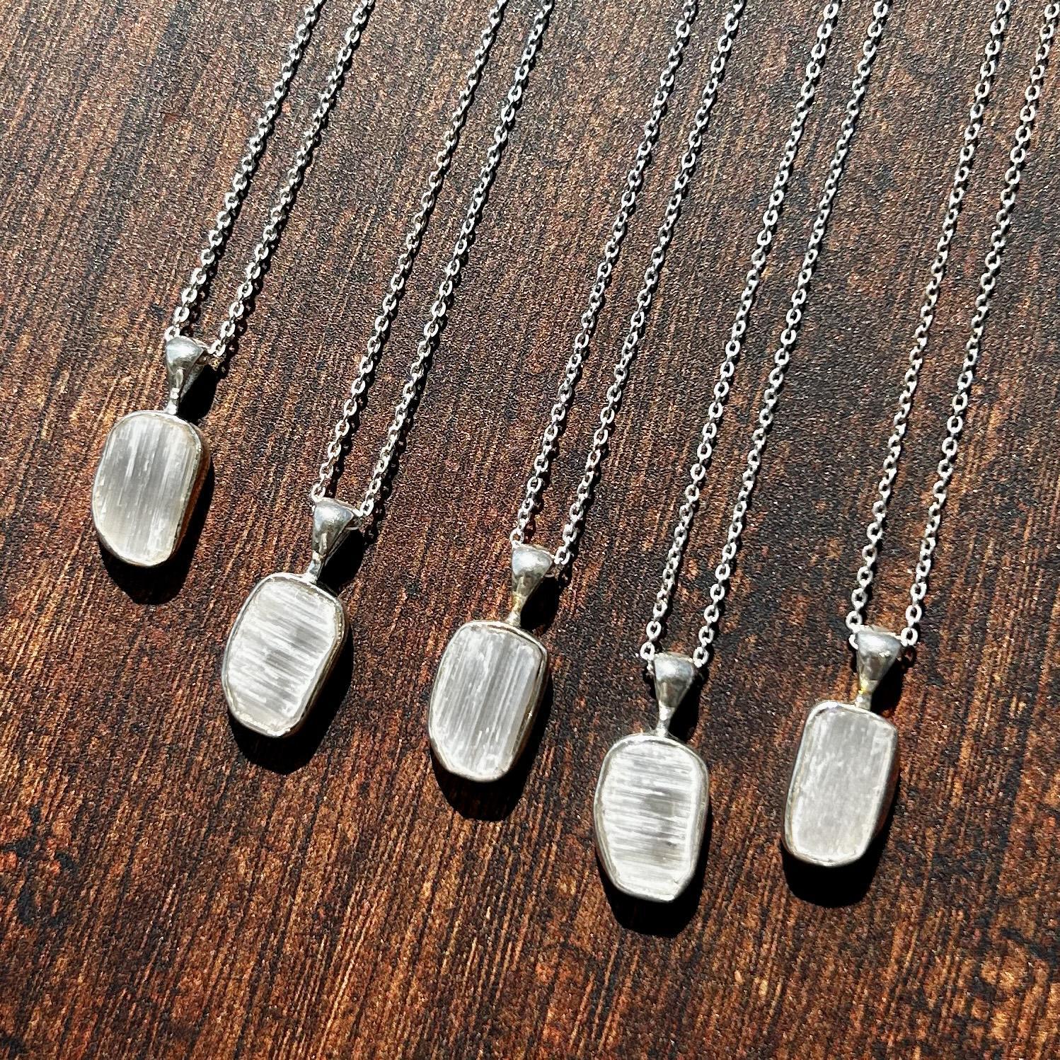 Selenite Rough Sterling Silver Crystal Necklace