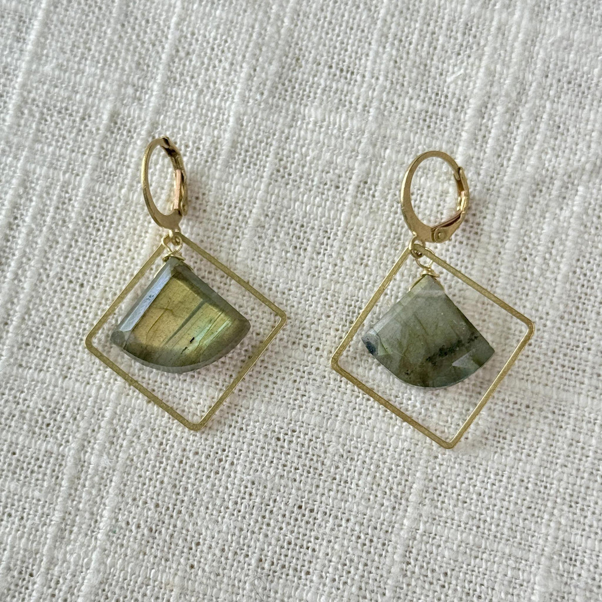 Labradorite Framed Diamond Earring