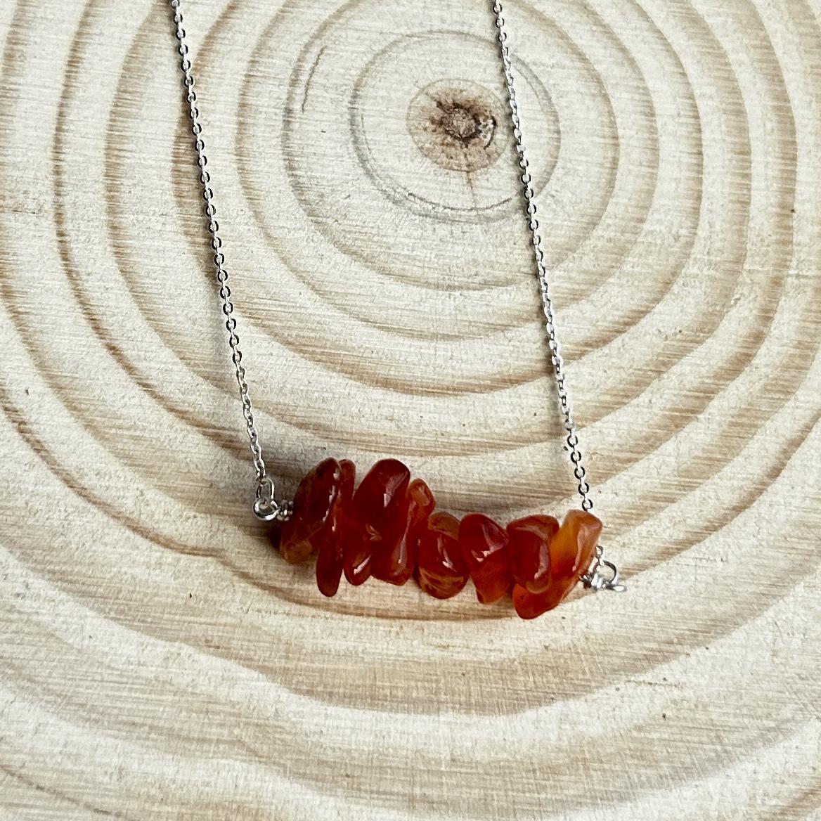 Carnelian Crystal Chip Sterling Silver Necklace