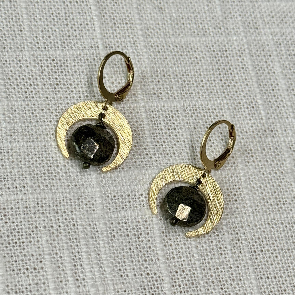 Pyrite Quarter Moon Earring