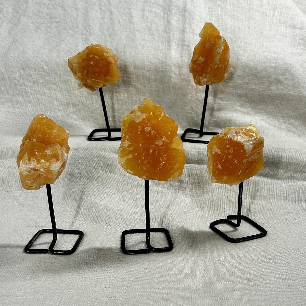 Orange Calcite Rough Crystal on Display Stand