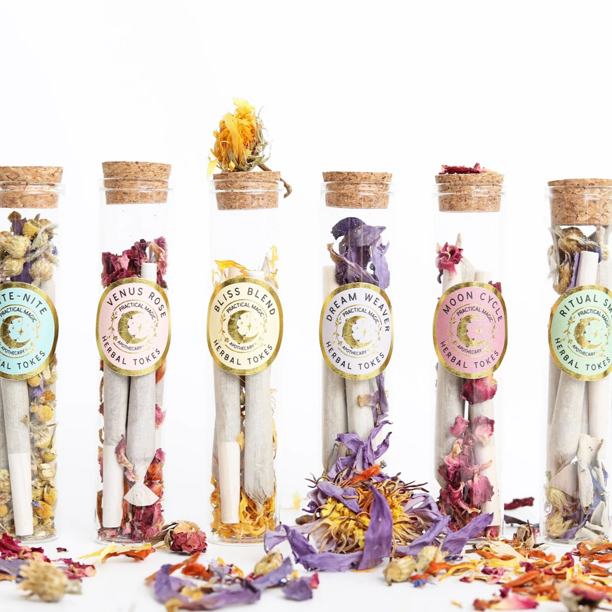 Herbal Tokes 4 pack in glass tube organic or wild-crafted herbs, free of tobacco, nicotine, hemp or CBD