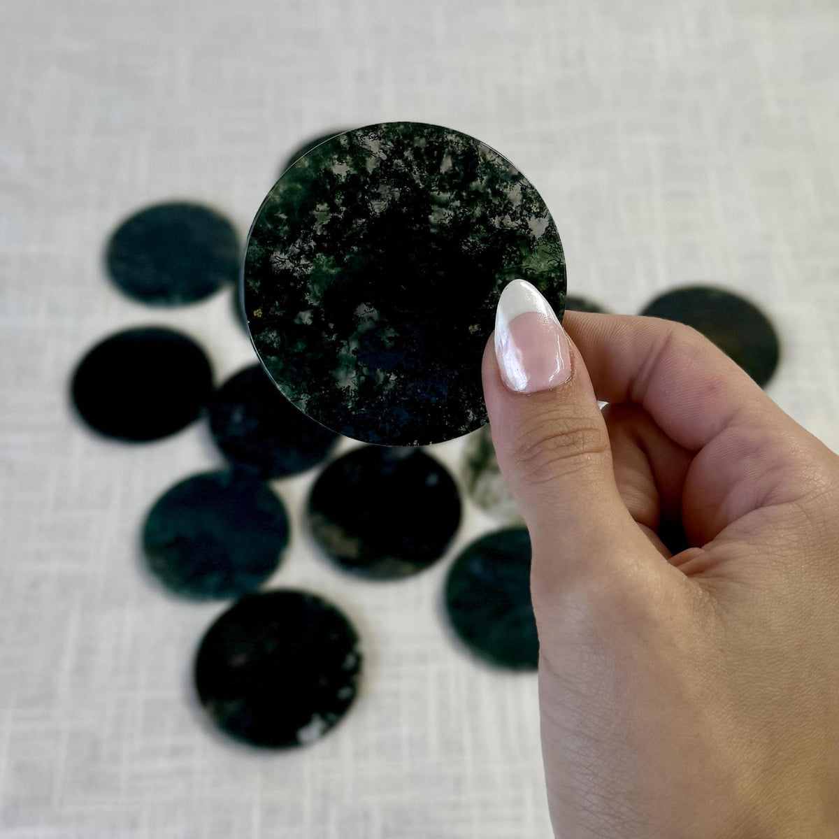 Moss Agate Disc Intuitively Chosen