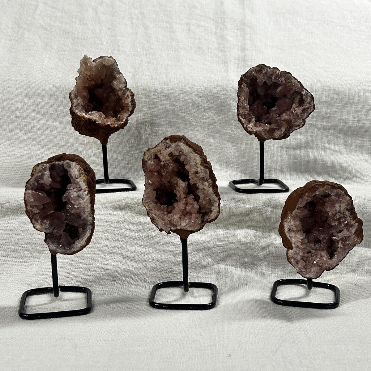  Pink Amethyst Rough Crystal on Display Stand