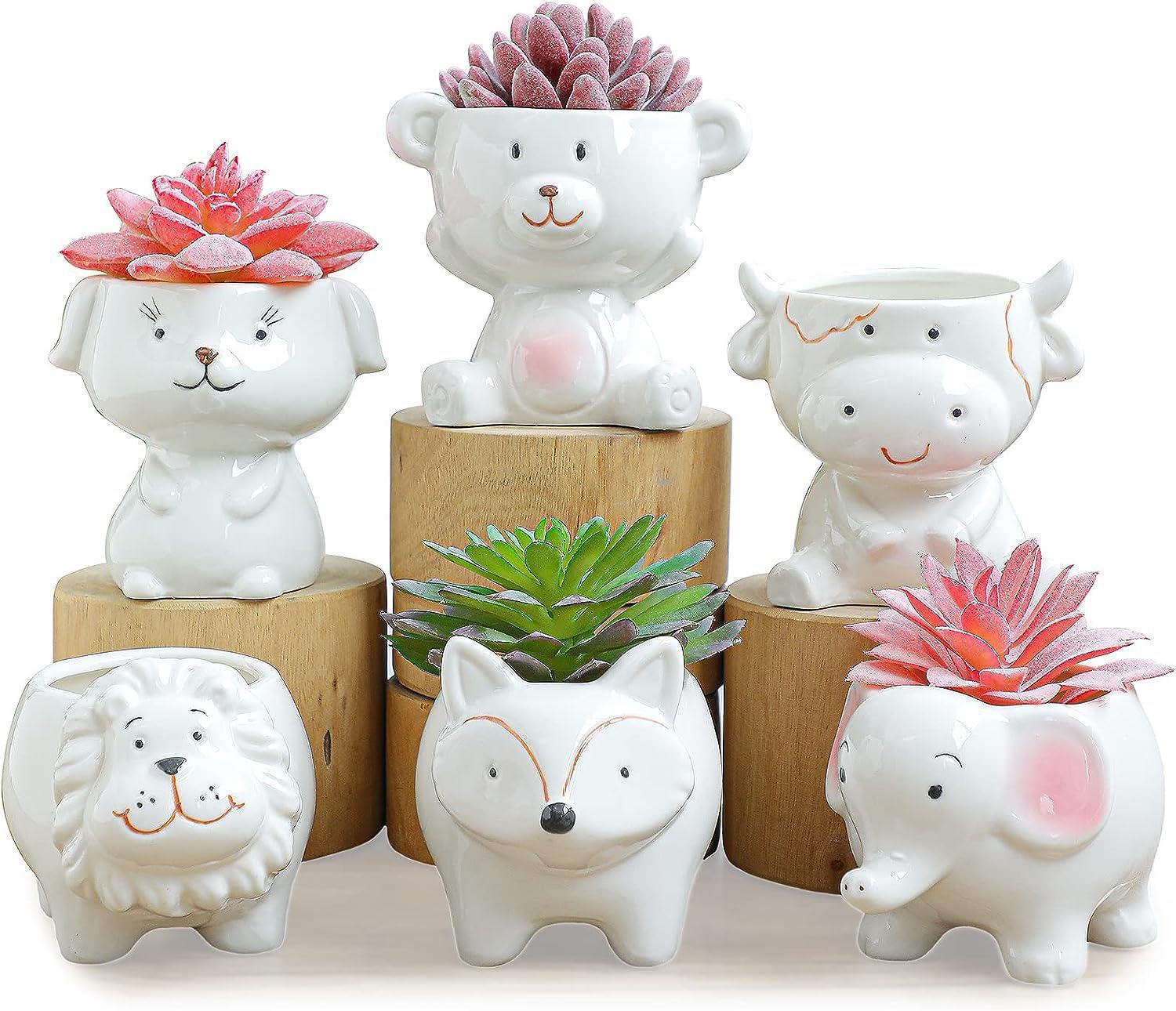 3"Animal Planter White Ceramic