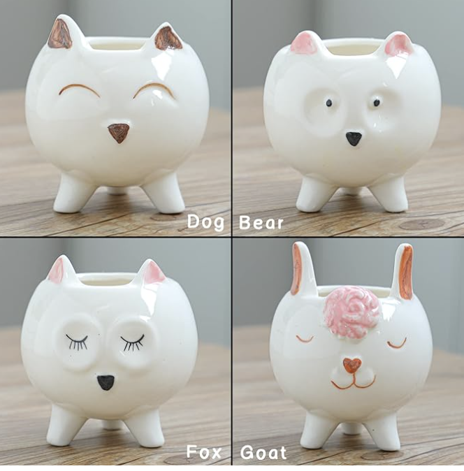3"Animal Planter White Ceramic
