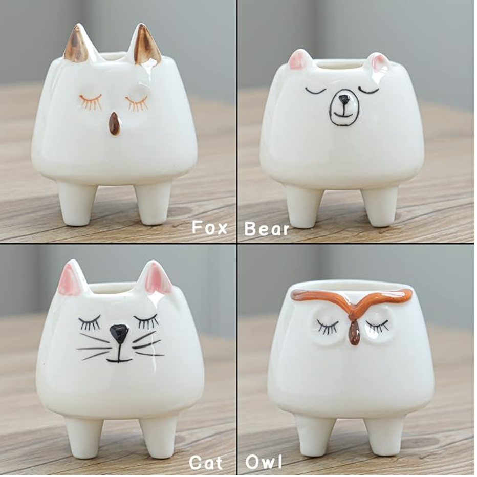 3"Animal Planter White Ceramic