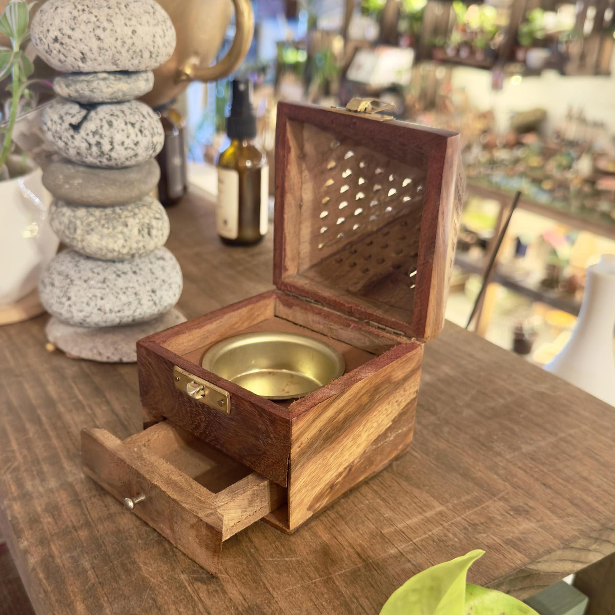 Wooden Pyramid Incense Holder with drawer