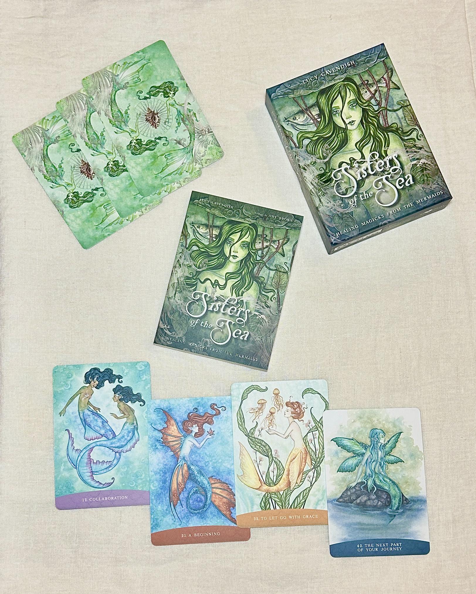 Sisters of the Sea Oracle Deck. Explore the symbology, mystery, and deities of the sea and enhance your readings with mermaid tools, insights, prophecies, and offerings. Bring your questions to the Sisters of the Sea and be guided by their divine visions of past, present, and future.