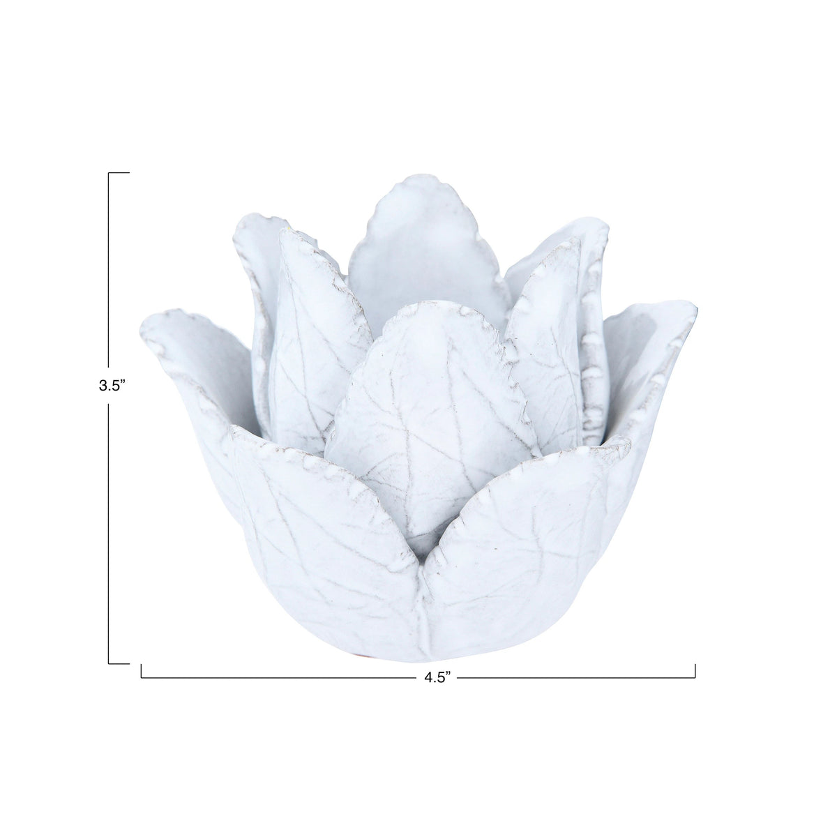 4" Handmade Terracotta Flower Tealight Holder - White