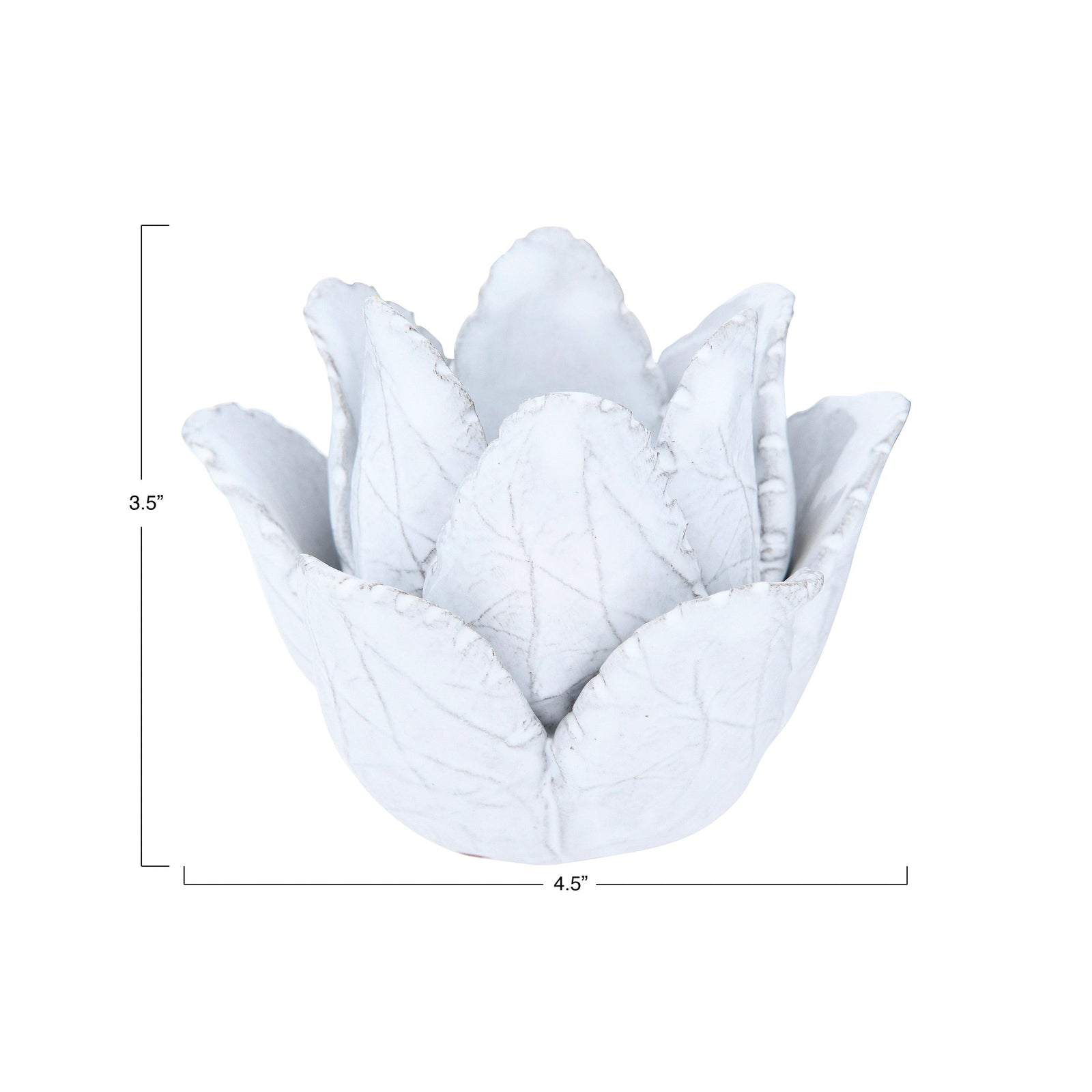 4" Handmade Terracotta Flower Tealight Holder - White