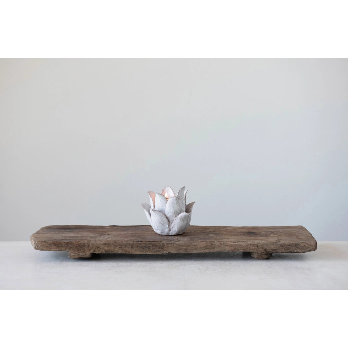 4" Handmade Terracotta Flower Tealight Holder - White