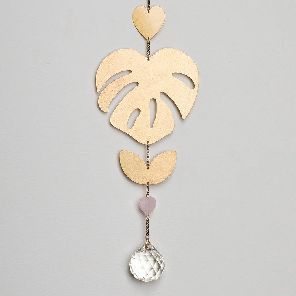 Rose Quartz Monstera Leaf Suncatcher