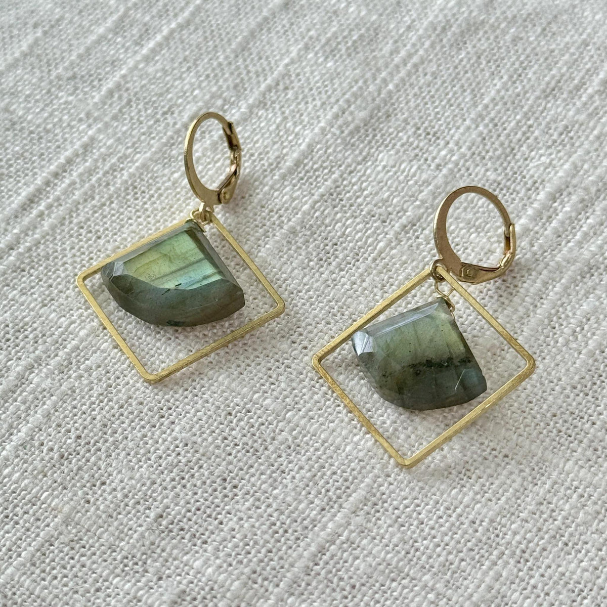 Labradorite Framed Diamond Earring