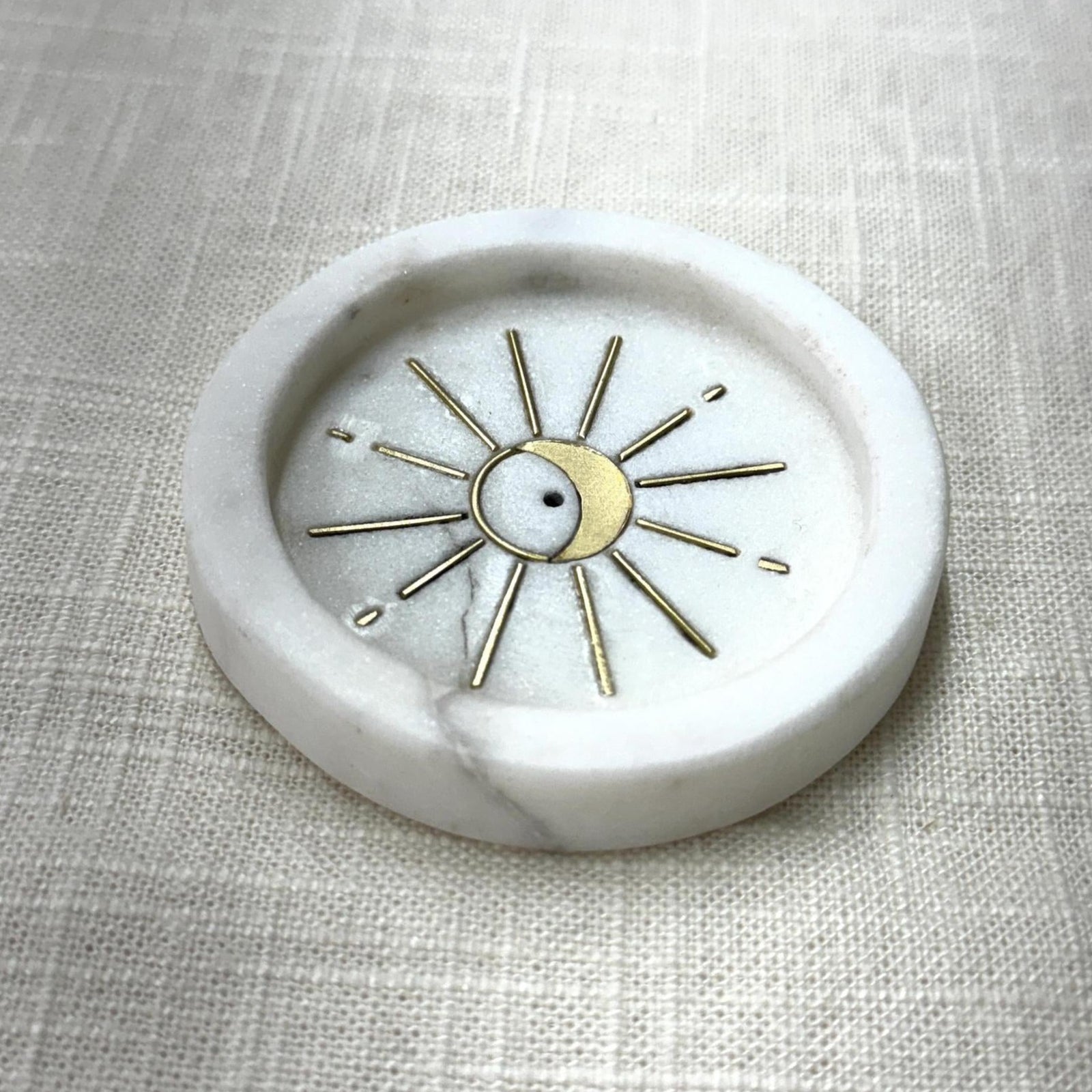 White Marble & Gold Moon Incense Holder