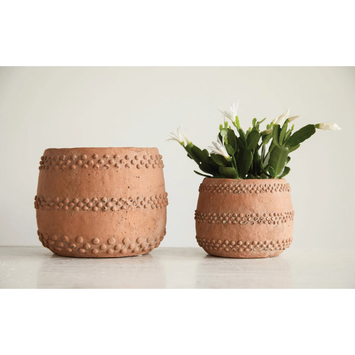 5" Round x 4 3/4" H Cement Planter - Terra-cotta color