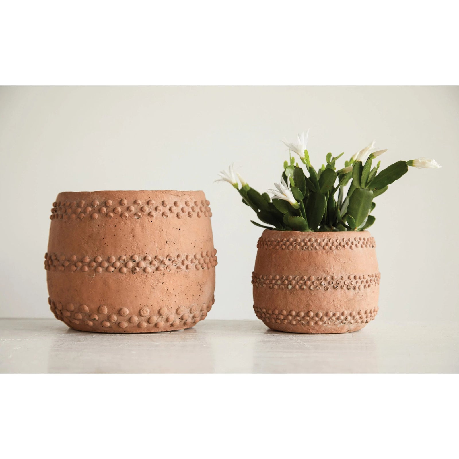 5" Round x 4 3/4" H Cement Planter - Terra-cotta color