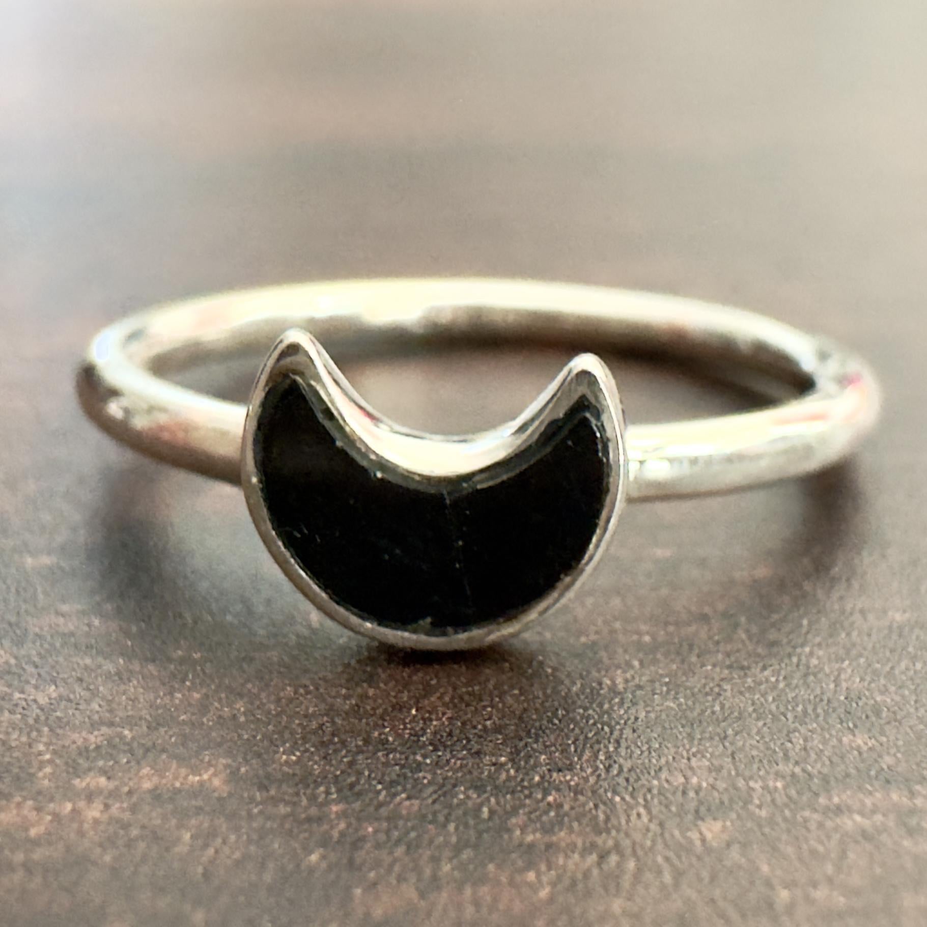 Black Tourmaline Moon Stackable Ring