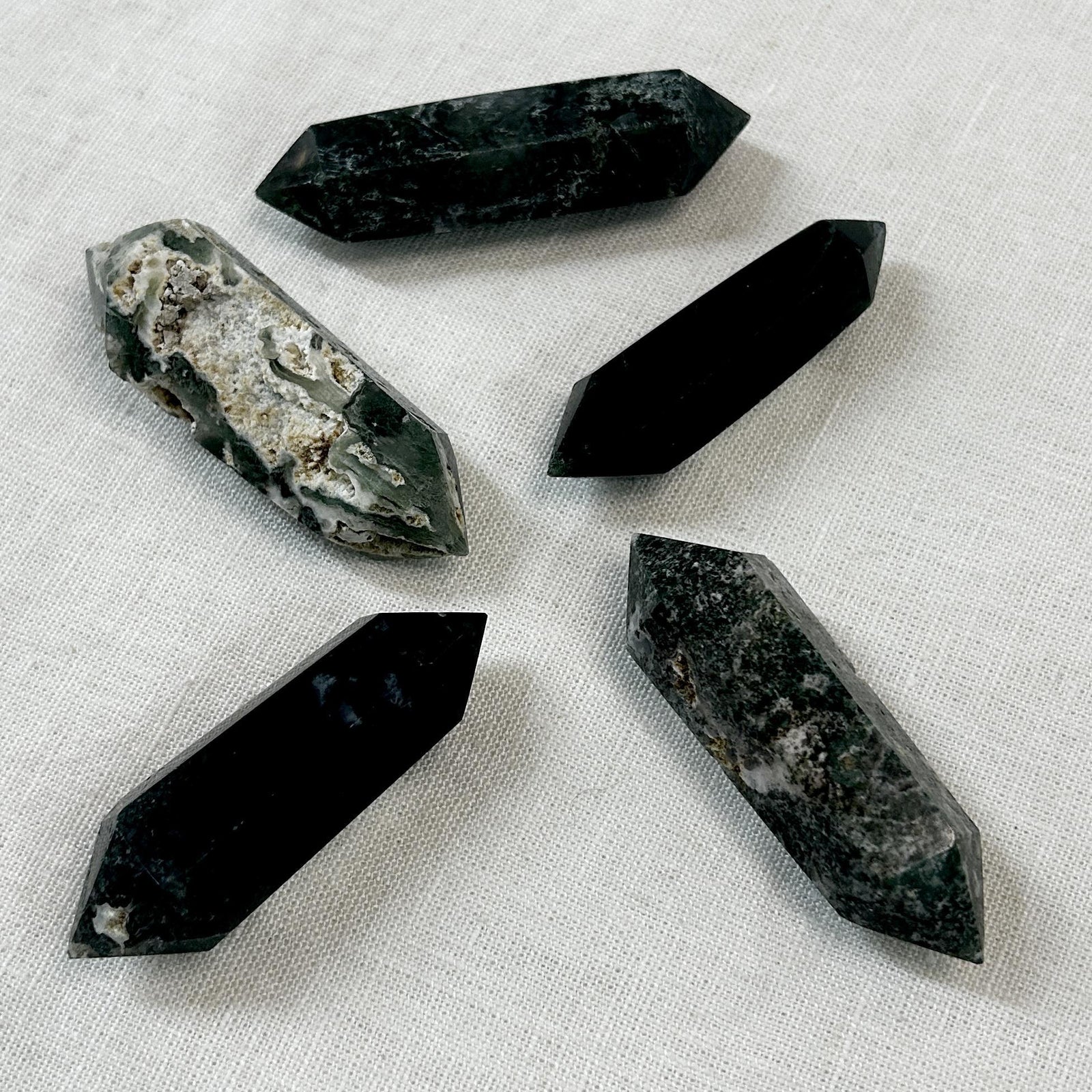 Moss Agate Double Terminated Mini Crystal Tower Intuitively Chosen