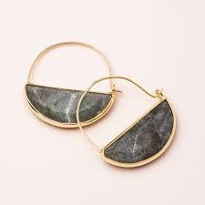 Labradorite & Gold Stone Prism Hoop Earring