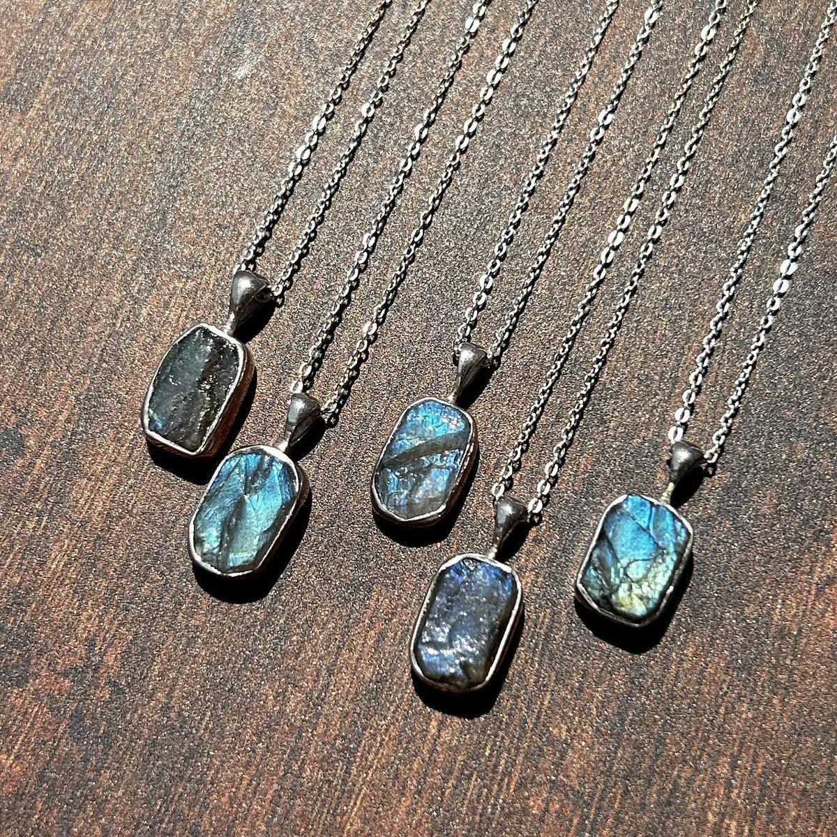 Labradorite Rough Sterling Silver Crystal Necklace