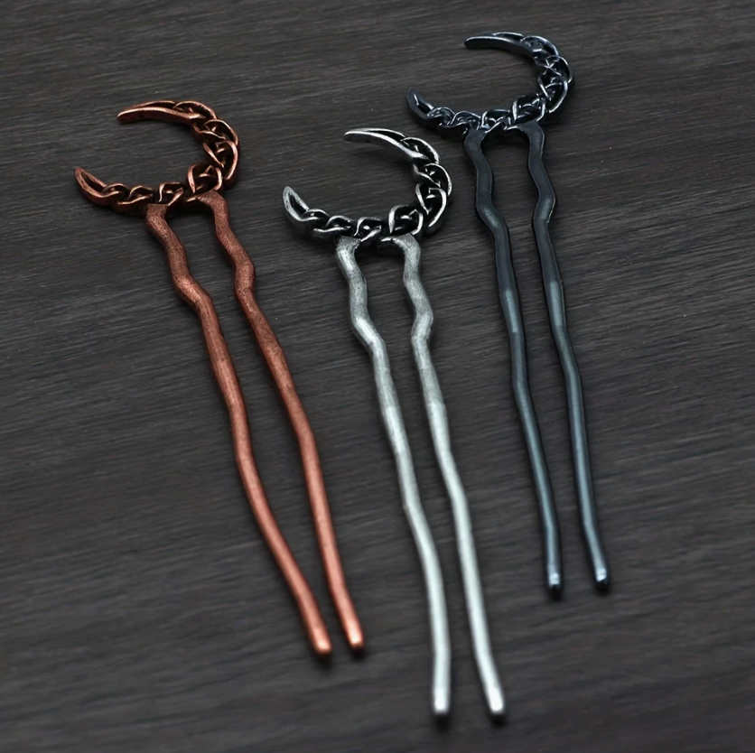 Sword &amp; Crescent Moon Hair Pin