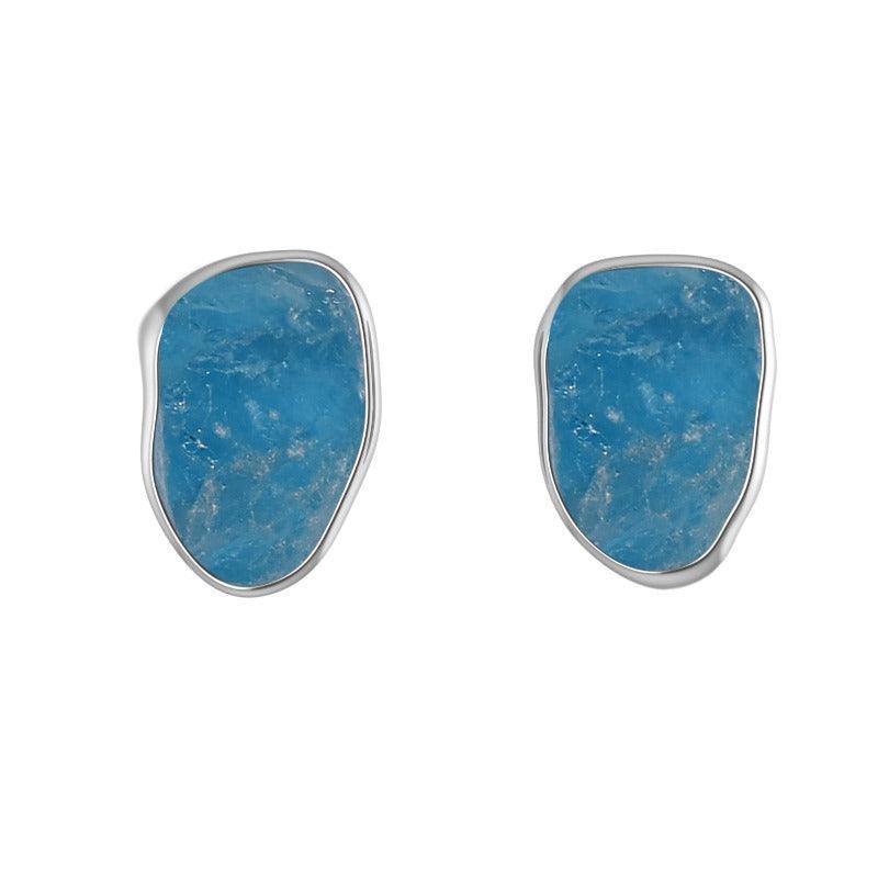 Apatite Sterling Silver Bezel Set Crystal Stud Earrings