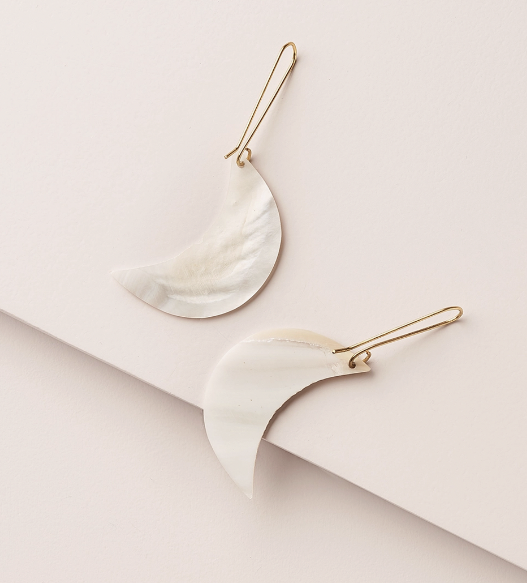 Crescent Mother of Pearl Moon Drop Earrings