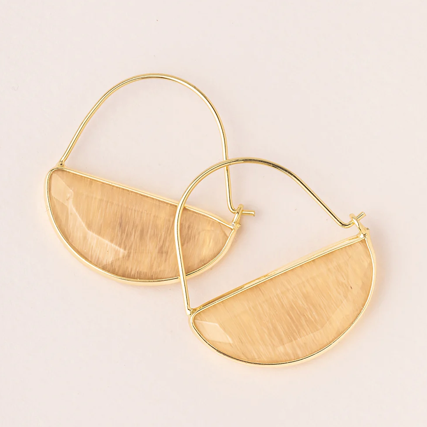 Citrine & Gold Stone Prism Hoop Earring