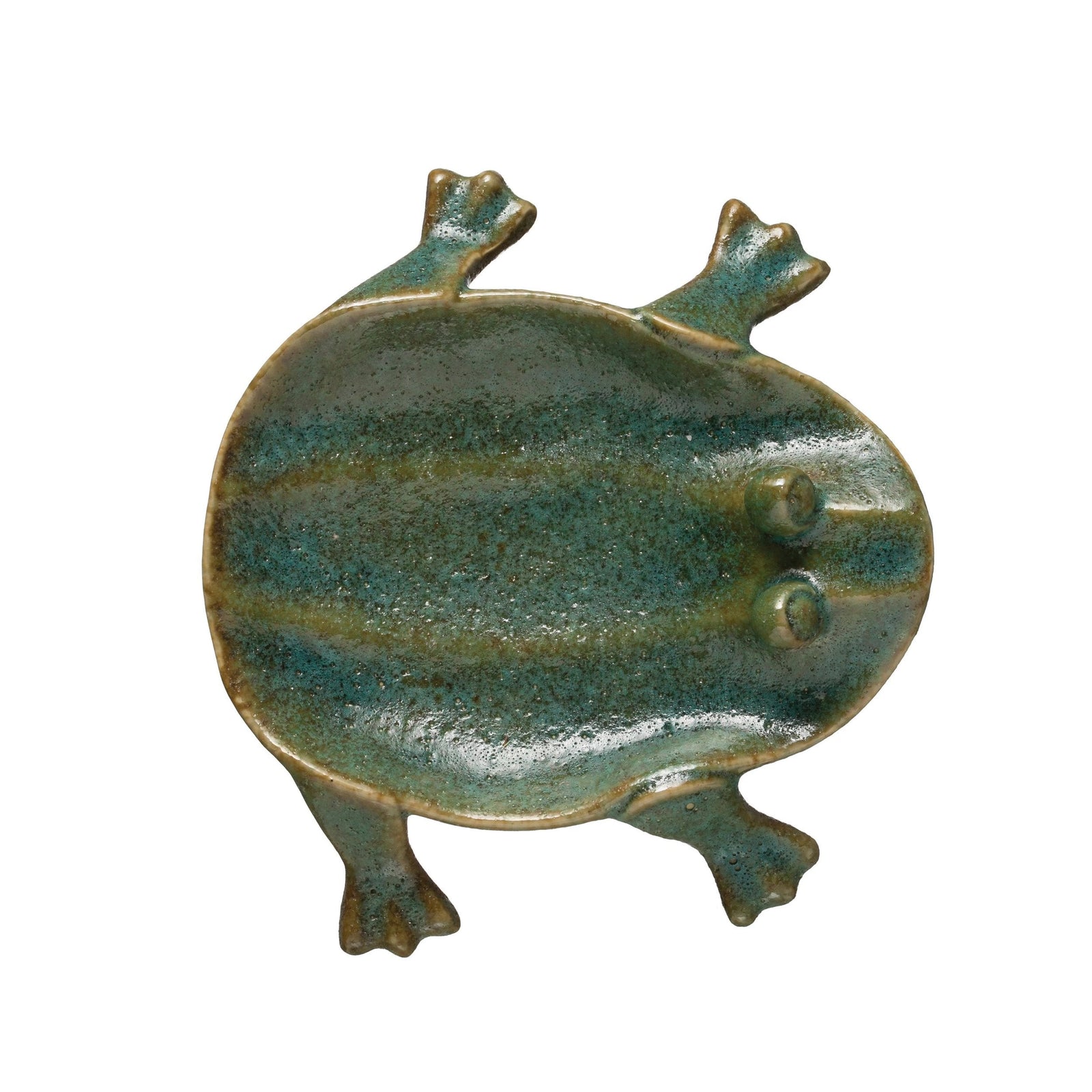 9-3/4"L x 8-3/4"W x 2-1/2"H Decorative Footed Frog Dish Reactive Glass - Turquoise