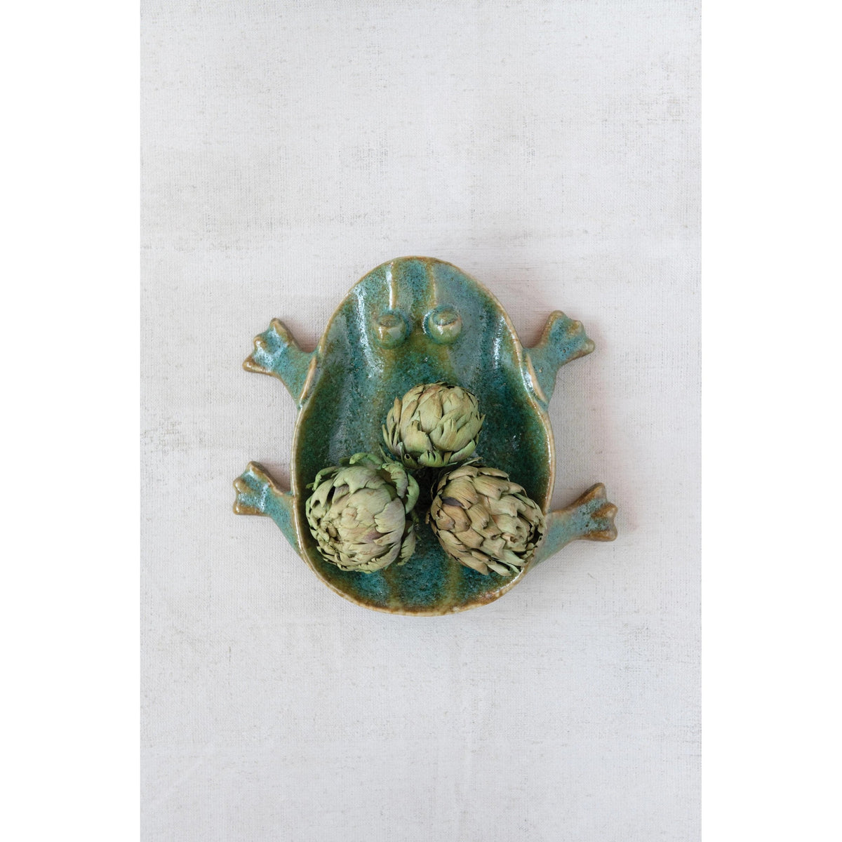 9-3/4"L x 8-3/4"W x 2-1/2"H Decorative Footed Frog Dish Reactive Glass - Turquoise
