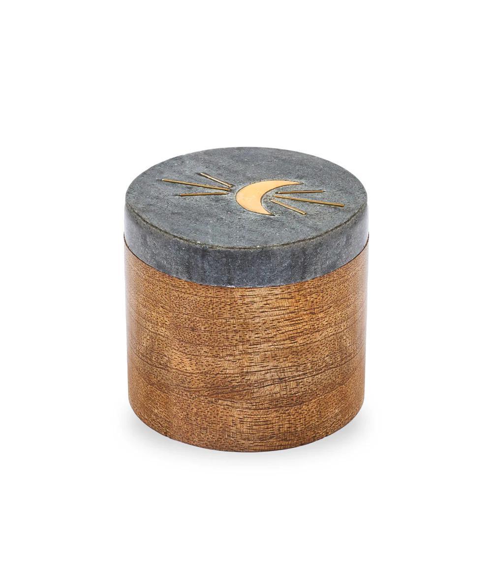 Moon Phase Round Box Keepsake Wood &amp; Marble black