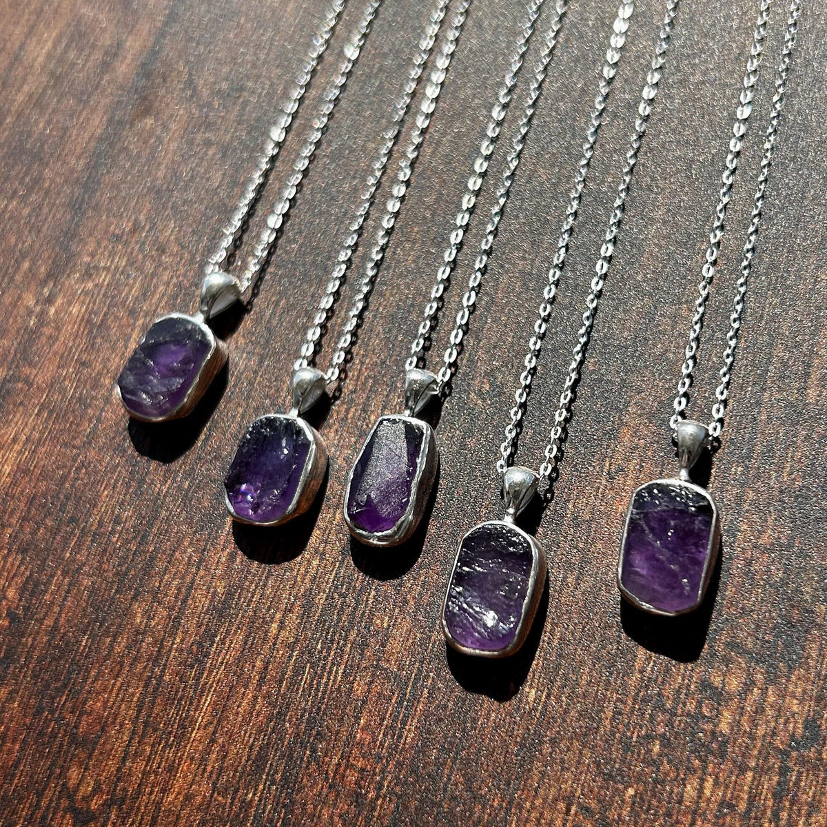 Amethyst Rough Sterling Silver Crystal Necklace