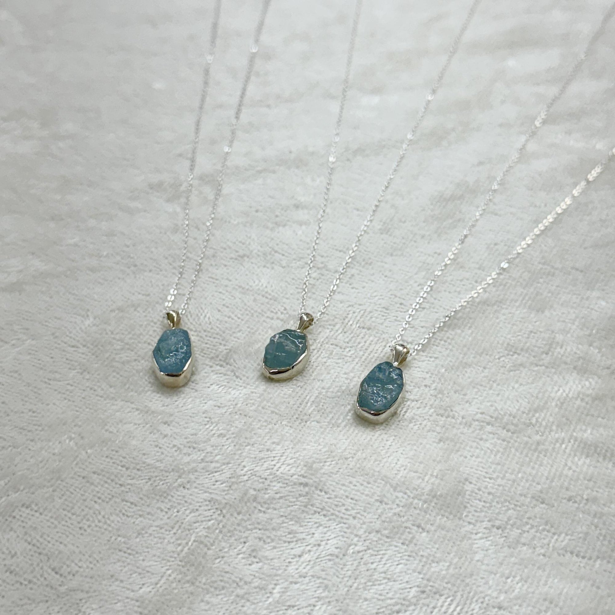 Aquamarine Rough Sterling Silver Crystal Necklace