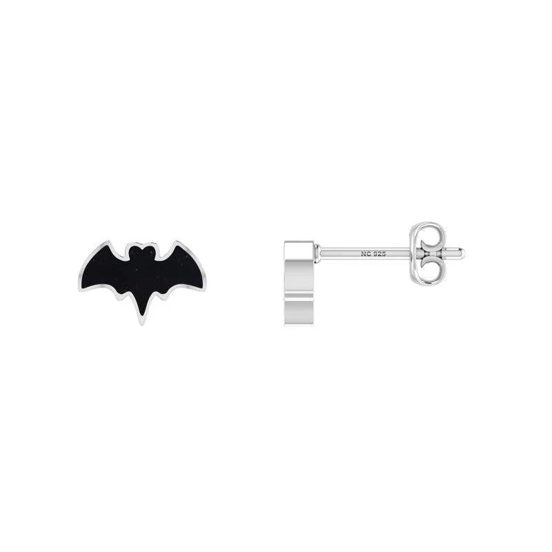 Black Tourmaline Bat Sterling Silver Stud Earring