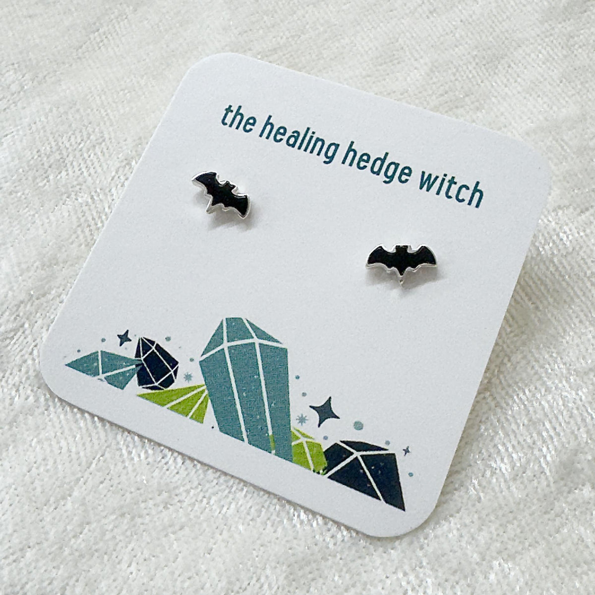 Black Tourmaline Bat Sterling Silver Stud Earring