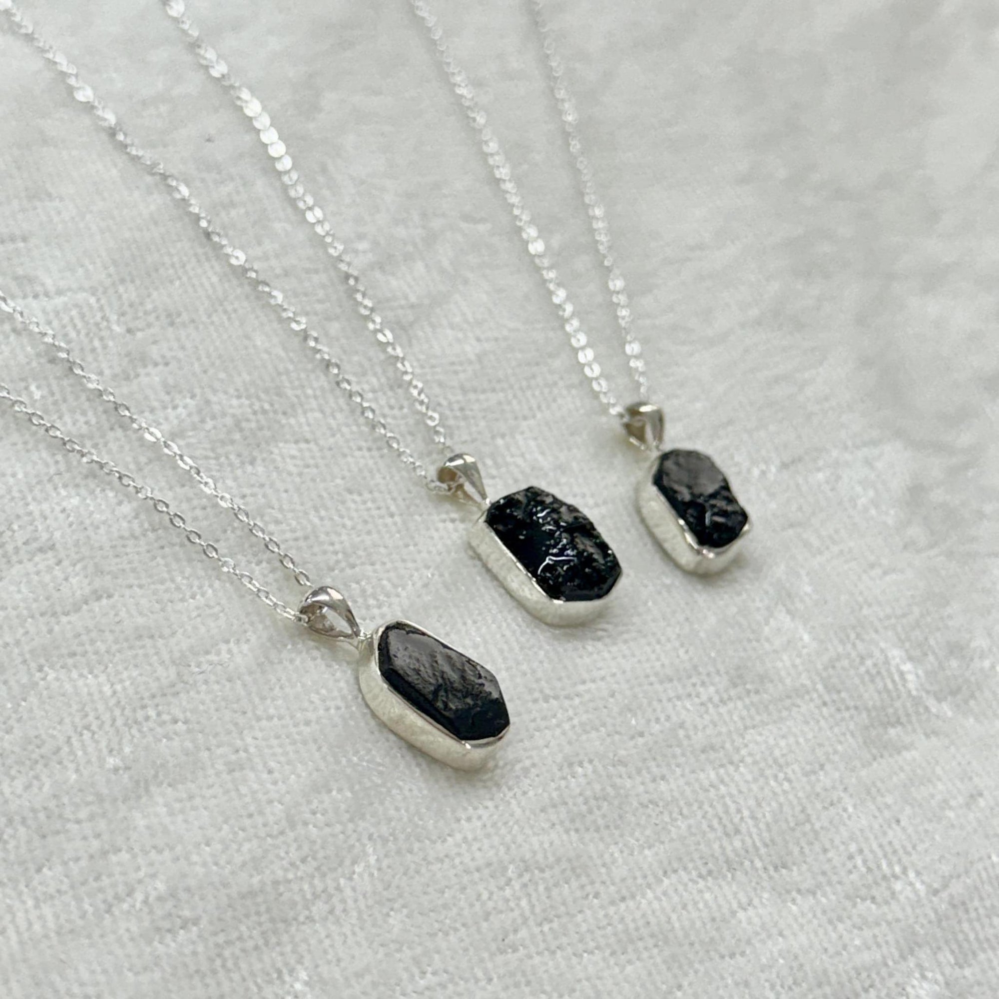 Black Tourmaline Rough Sterling Silver Crystal Necklace