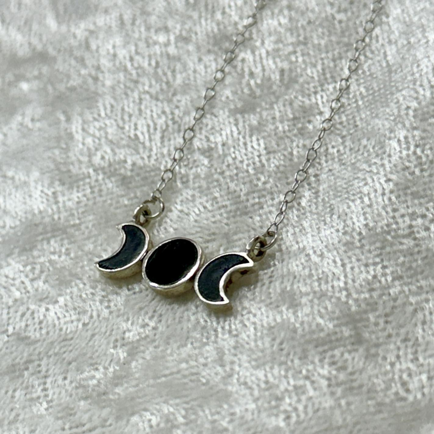 Black Tourmaline Triple Moon Sterling Silver Necklace