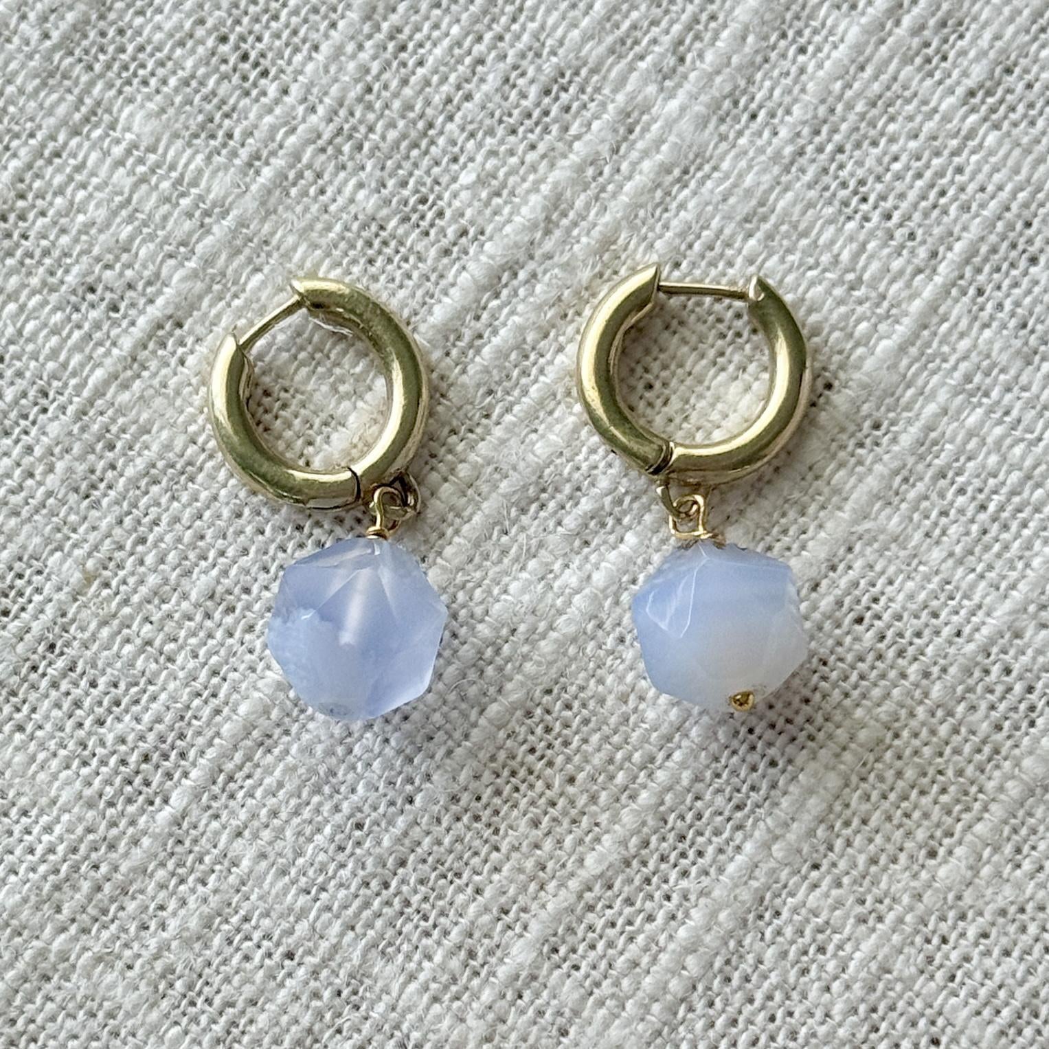 Blue Lace Agate Gold Huggie Hoop Earring