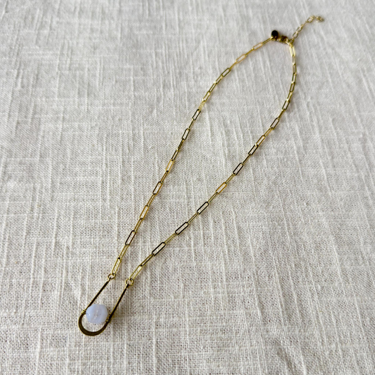 Blue Lace Agate Gold Paperclip Chain Oval Necklace