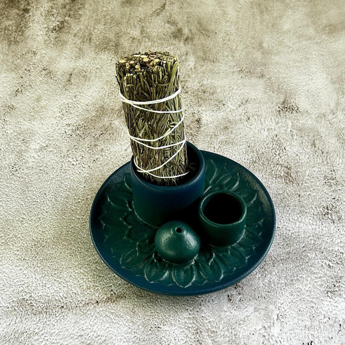 Blue and Green Flower Incense Burner Dish