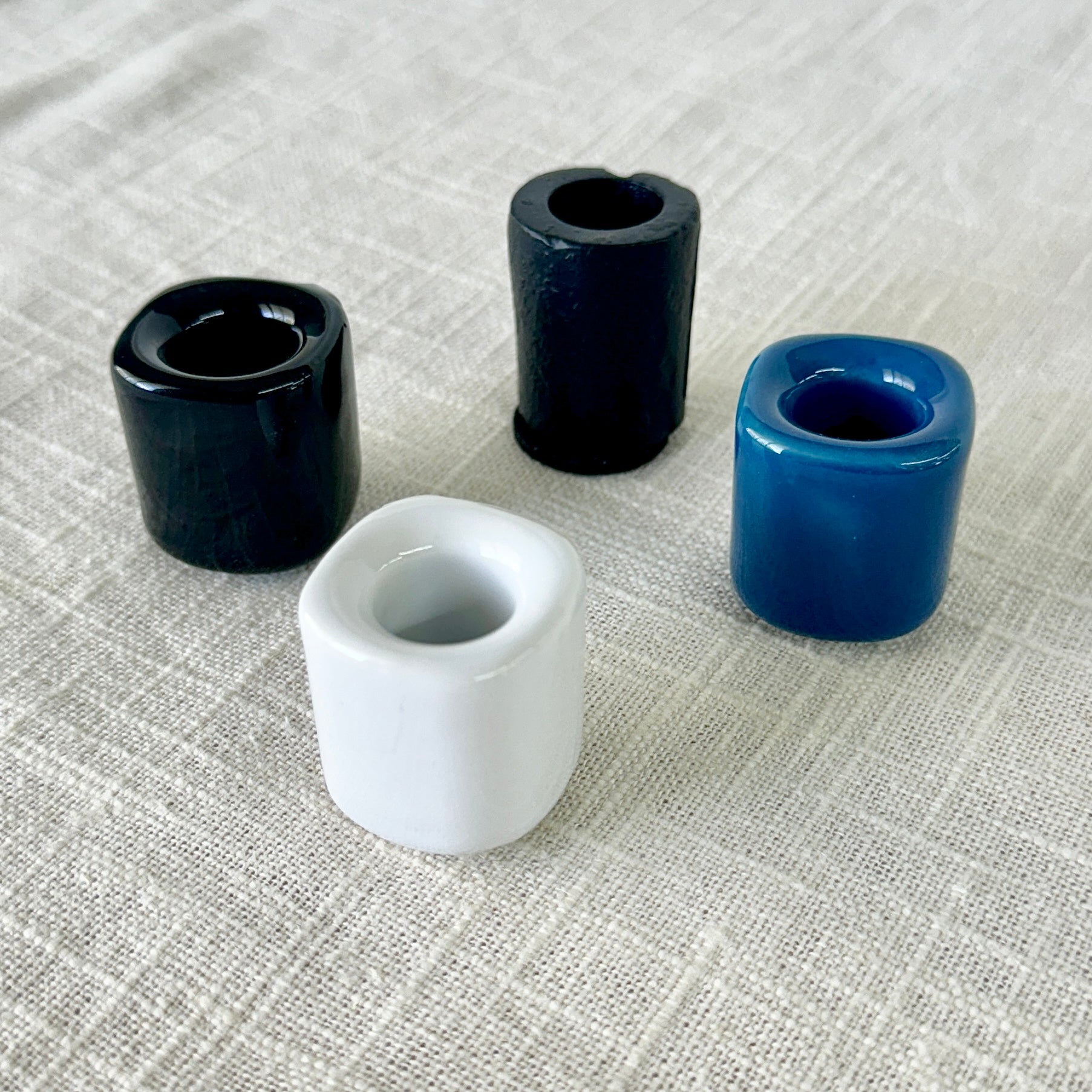 Chime Candle Holders blue black white cast iron