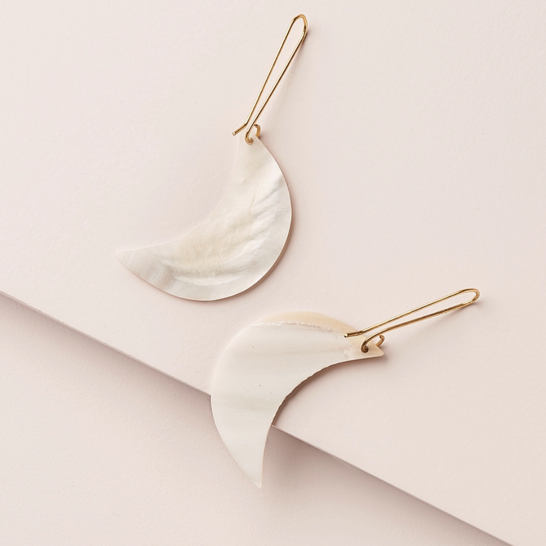 Crescent Mother of Pearl Moon Drop Earrings