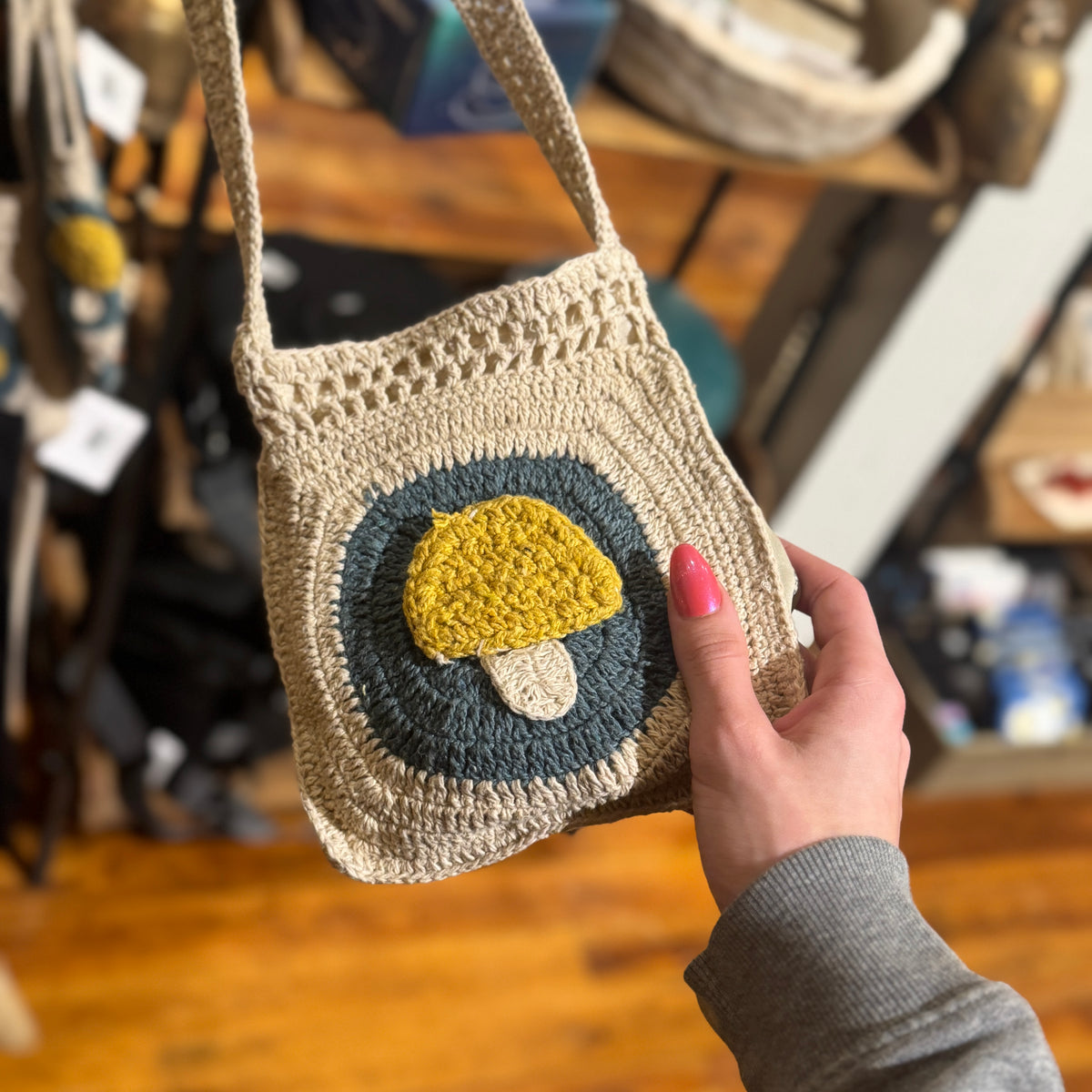 Crochet Mushroom Crossbody Bag