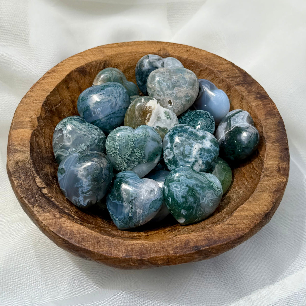 Moss Agate Puffy Heart
