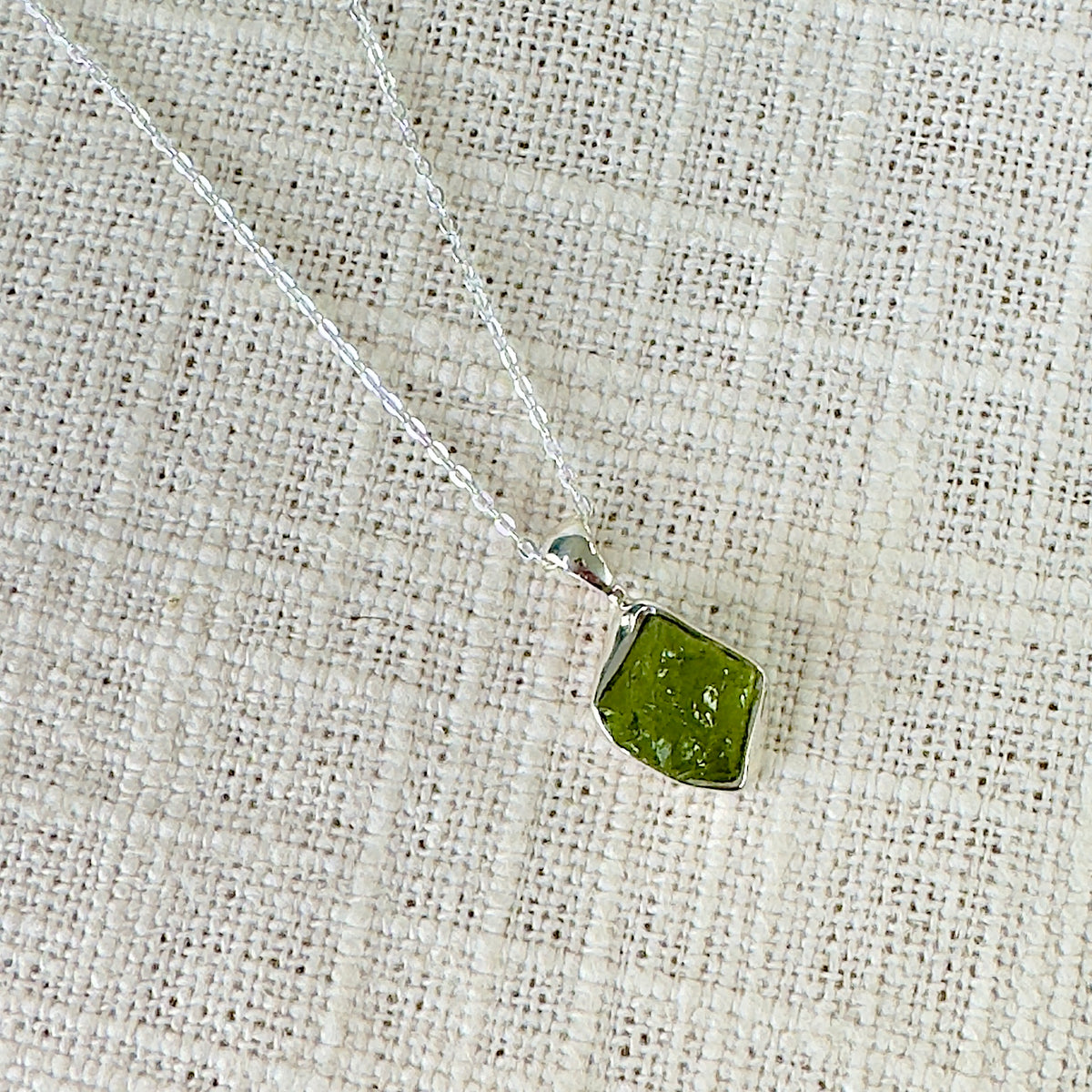 Peridot Rough Sterling Silver Crystal Necklace