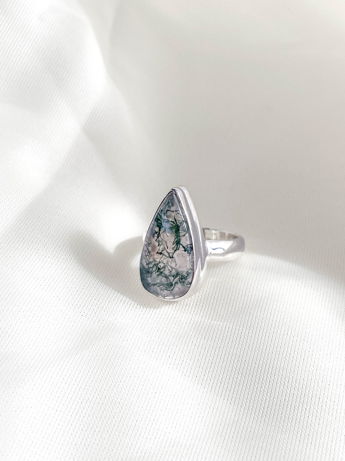 Moss Agate SS Ring