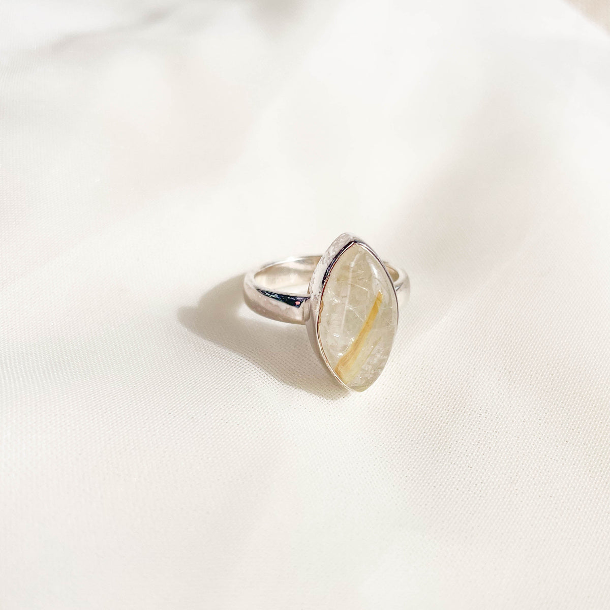 Golden Rutile Polished SS Ring