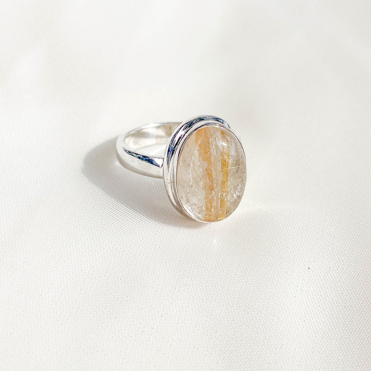 Golden Rutile Polished SS Ring